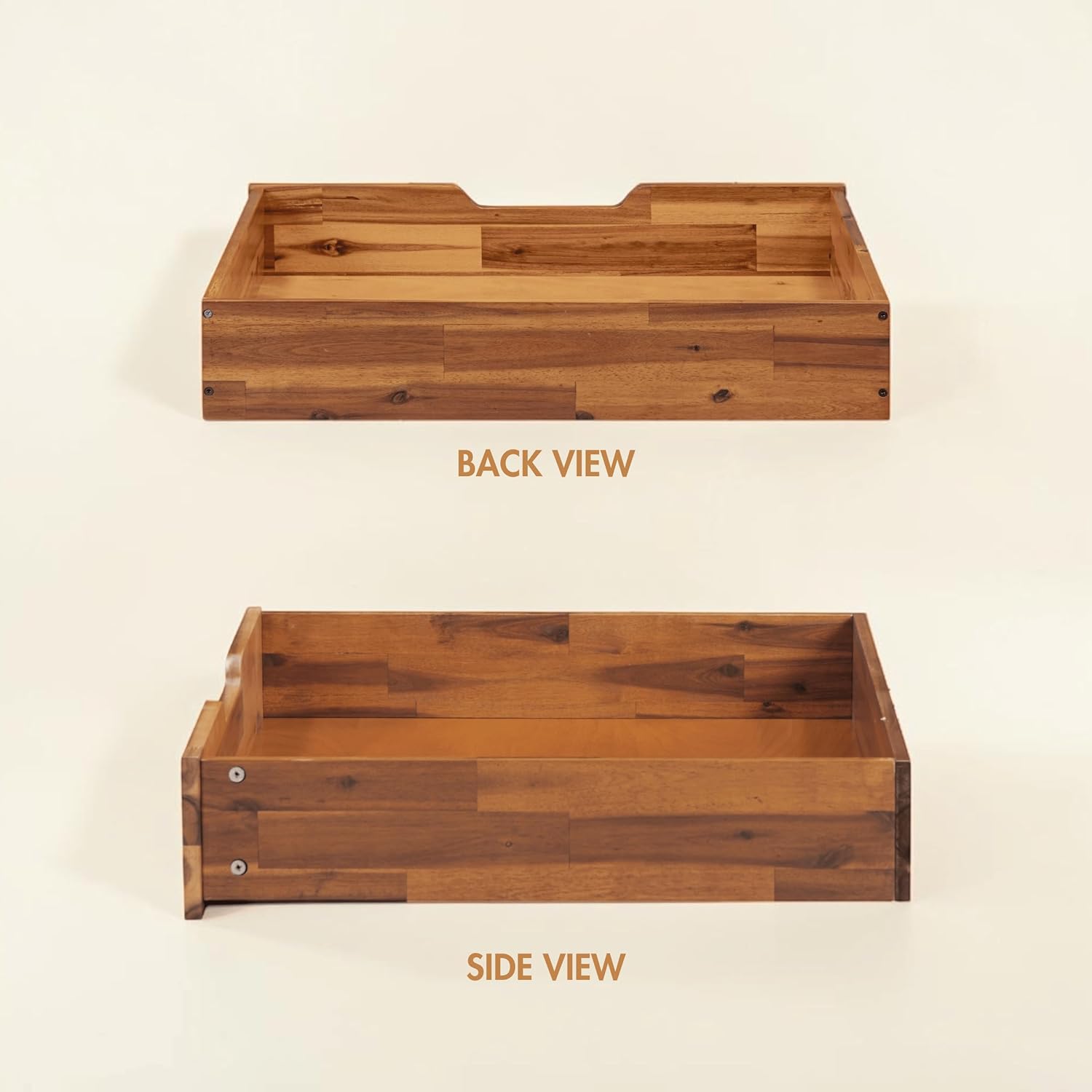 NTC Solid Wood Under Bed Storage with Wheels, 2-Pack Under Bed Organizer Drawer, Space Saving Bedroom Storage Box, 100 lbs Capacity, Teak Look - Acacia